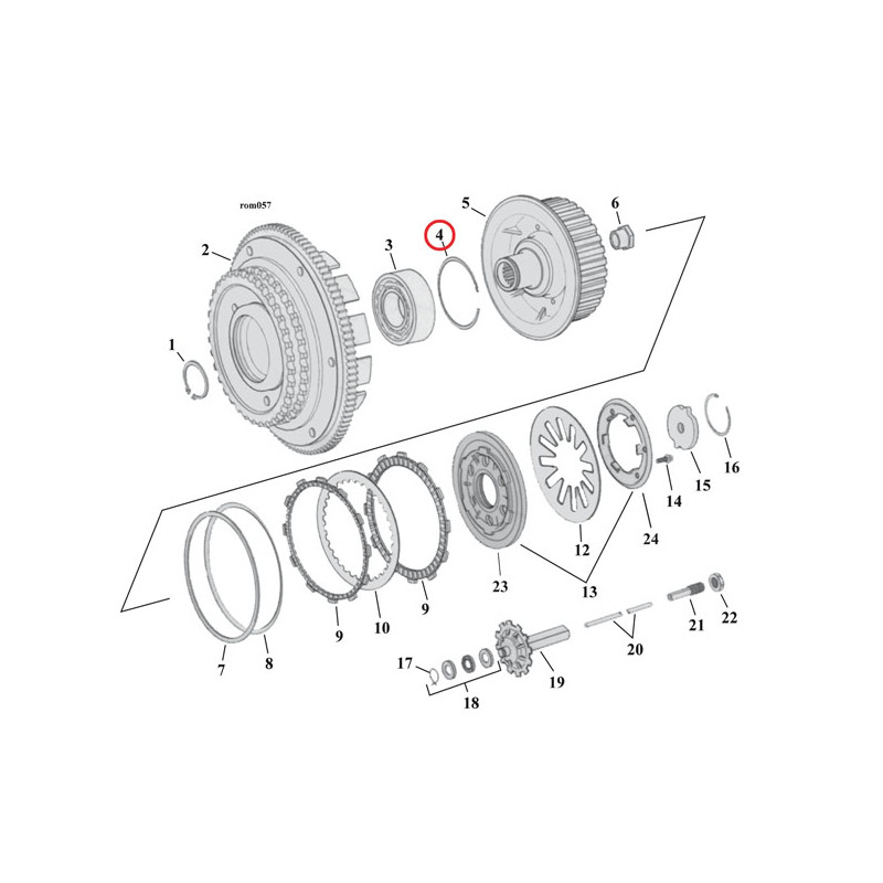 Retaining ring, clutch bearing 90-99 B.T. TC 91-03 Dyna 91-22 XL 08-12 XR1200 (NU)
