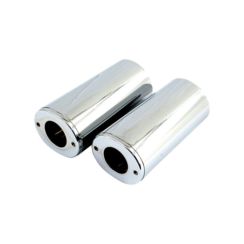 Upper fork slider covers, +2". Chrome 49-84 FL 86-17 FLS FLSS FLST FLSTC FLSTF (excl. 2007 FLSTF) FLSTFB FLSTFBS FLSTN 80-13 FLT