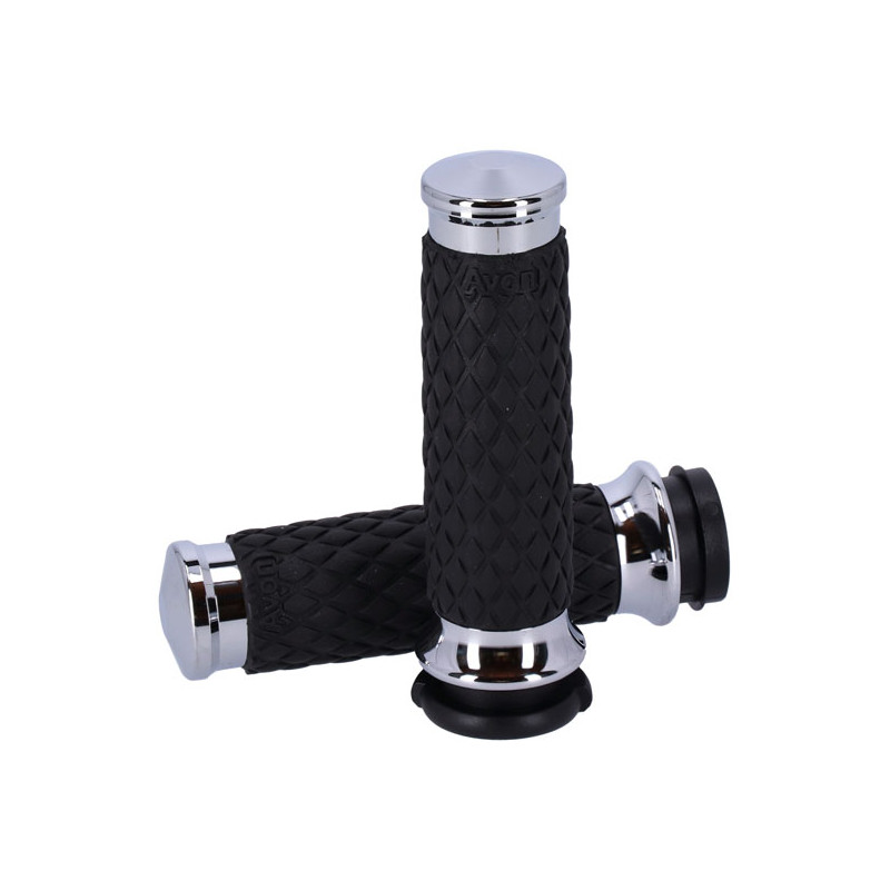 Avon grip set, Diamond Contour Air SS. Domed. Chrome 08-23 H-D with e-throttle (excl. 2023 FLHXSE 18-21 FLTRXSE Pan America RA &