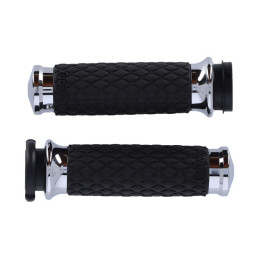 Avon grip set, Diamond Contour Air SS. Domed. Chrome 08-23 H-D with e-throttle (excl. 2023 FLHXSE 18-21 FLTRXSE Pan America RA &