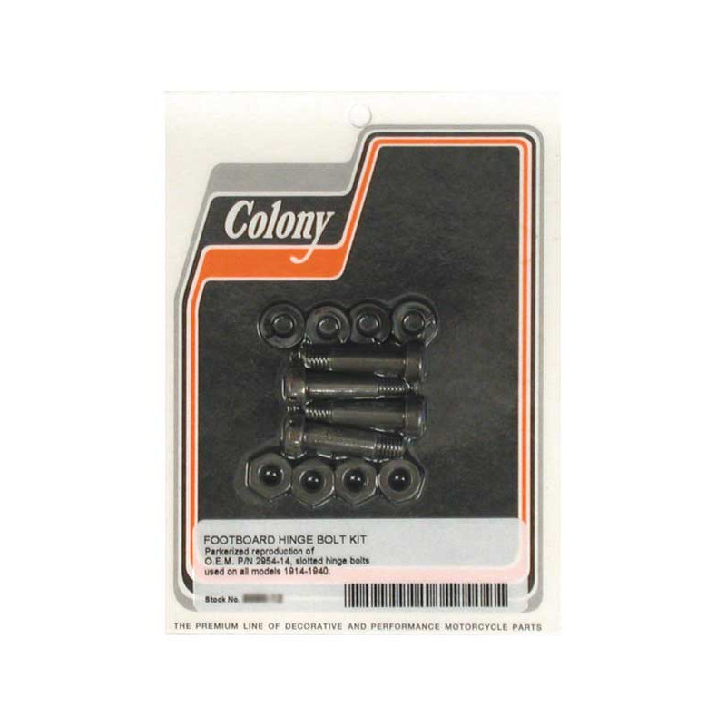 Colony, rider floorboard hinge bolt mount kit. Slotted 1914-E1982 H-D (early 1914-1940 style) (NU)
