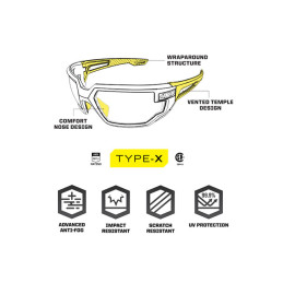 Mechanix Type-X safety glasses clear Lens Onze size fits most