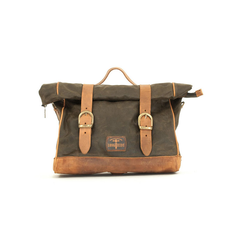 Longride, Old Chopper waxed cotton saddlebag. Khaki Universal