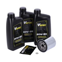 MCS, engine oil service kit. 20W50 Synthetic 84-99 Softail 87-94 FXR model 86-20 XL Sportster (NU)