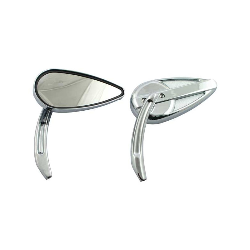 Zestaw klasycznych lusterek łezkowych. Chrom, rowkowany trzon ze stopu aluminium 65-UP H-D