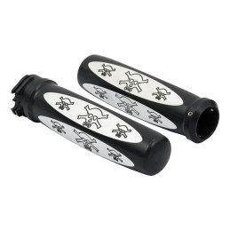 CPV, Skull handlebar grip set. Black 74-22 H-D with single or dual throttle cables (excl. Street) (NU)
