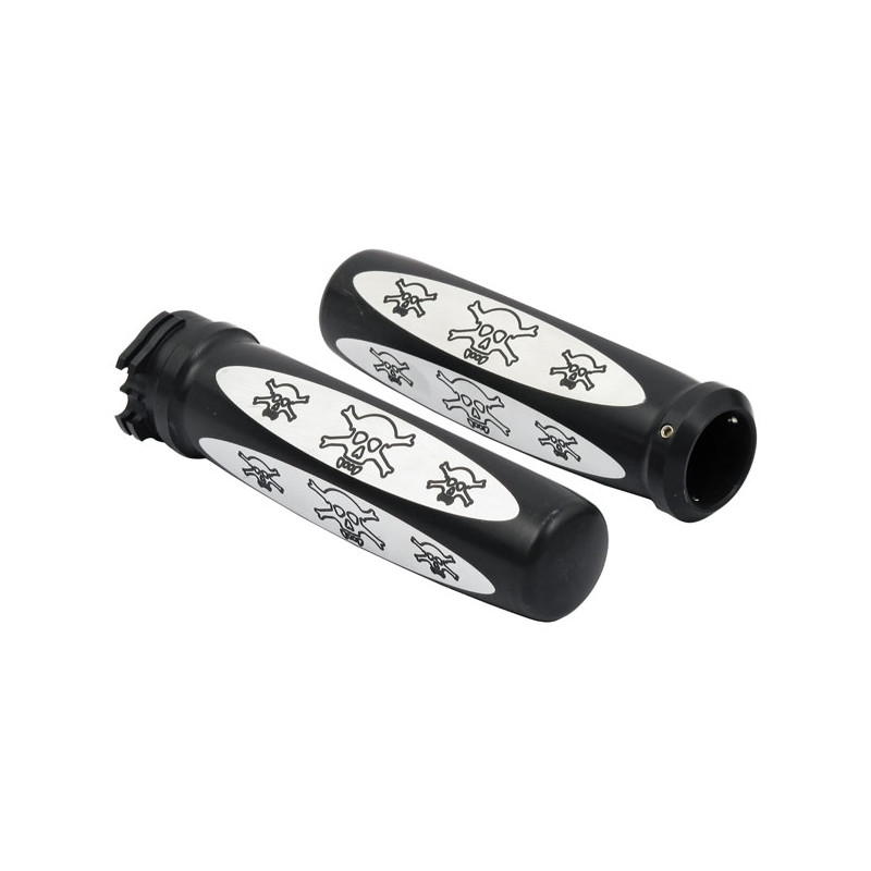 CPV, Skull handlebar grip set. Black 74-22 H-D with single or dual throttle cables (excl. Street) (NU)