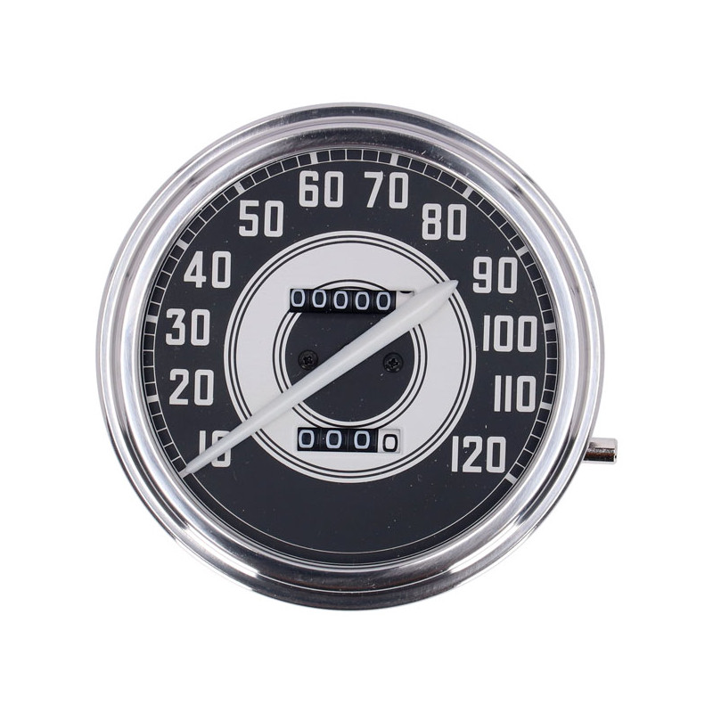 FL speedometer, 41-45 face, silver/black. 2:1 MPH 