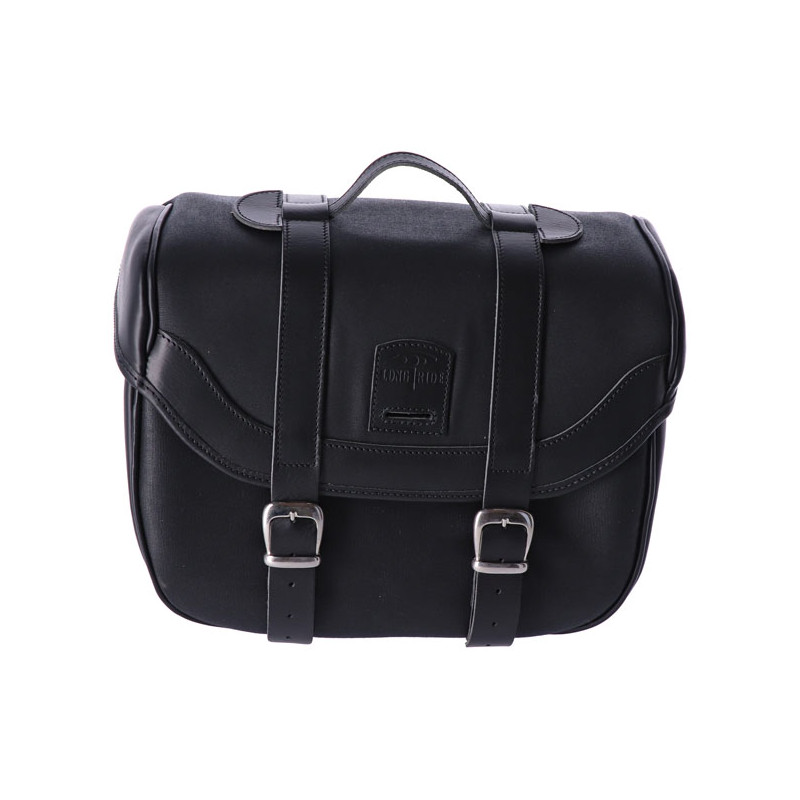 Torba siodłowa z woskowanej bawełny typu Retro do motocykla Longride. Czarna, uniwersalna.