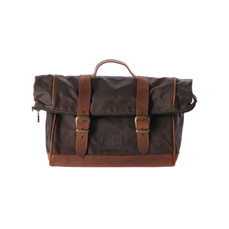 Sakwa motocyklowa typu click-on do motocykla Old Chopper, wykonana z woskowanej bawełny. Kolor khaki. Uniwersalna.