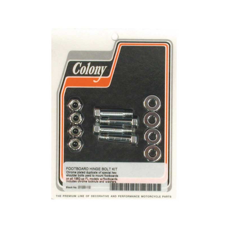 Colony, rider floorboard hinge bolt mount kit. Hex L82-04 FLH L82-08 FL FLT/Touring 86-04 FL Softail (NU)