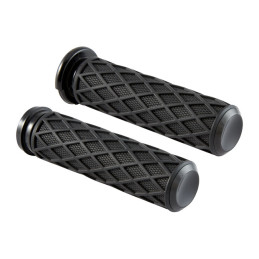 Arlen Ness, Diamond handlebar grip set. Black 74-22 H-D with single or dual throttle cables (excl. Street) (NU)
