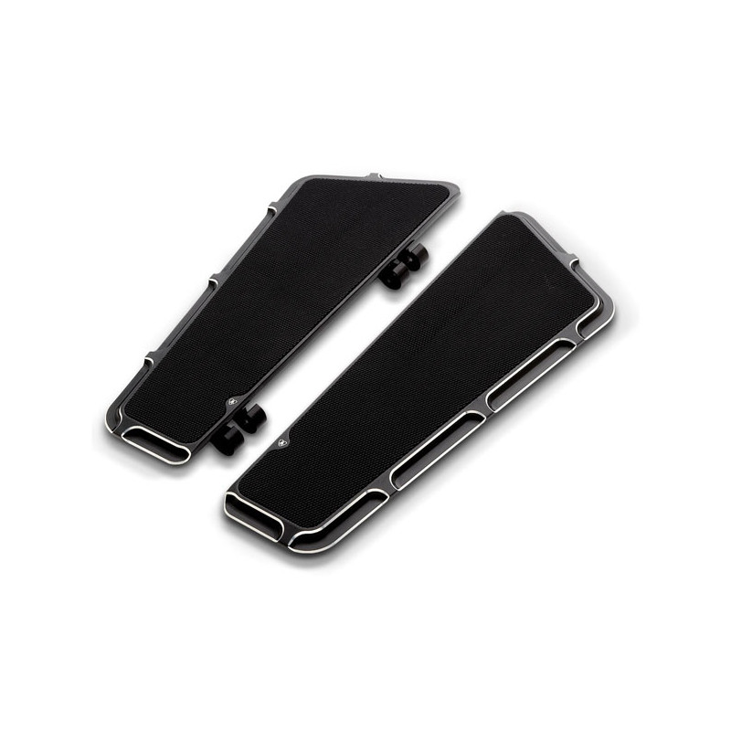 Arlen Ness, Fusion Beveled rider floorboards. Black CC 86-17(NU)FL Softail 12-16(NU)Dyna FLD Switchback 83-24 Touring 09-24 Trik