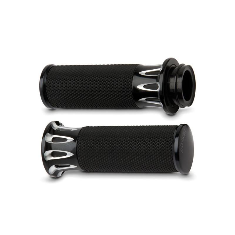 Arlen Ness Fusion billet deep cut grips black 74-21 H-D with single or dual throttle cables (excl. Street)