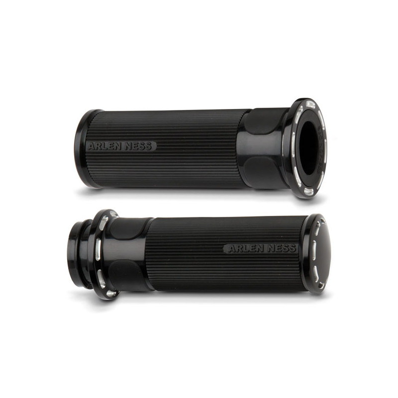 Arlen Ness Fusion billet slot track grips black 74-21 H-D with single or dual throttle cables (excl. Street)