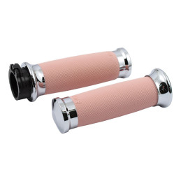 Avon Custom Contour grips, chrome/pink 96-22 H-D with dual throttle cables (excl. Street) (NU)