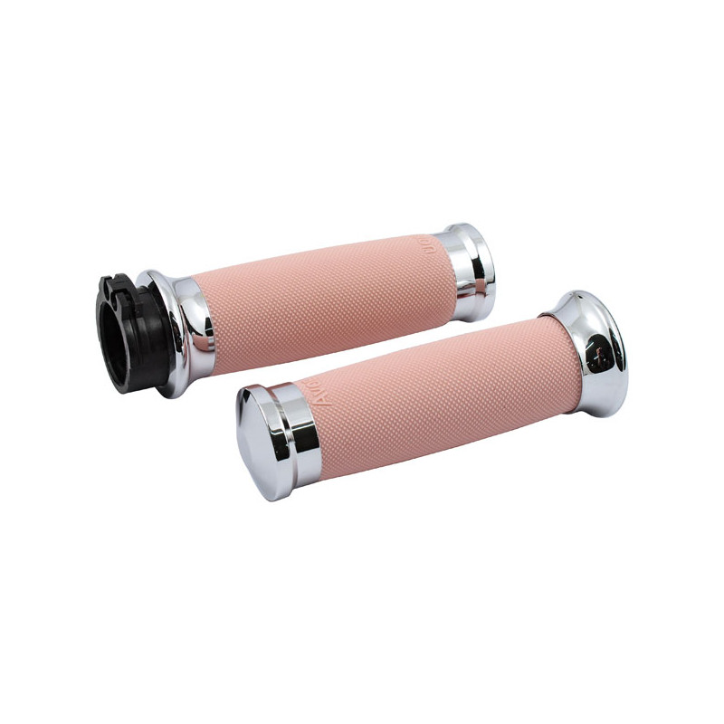 Avon Custom Contour grips, chrome/pink 96-22 H-D with dual throttle cables (excl. Street) (NU)