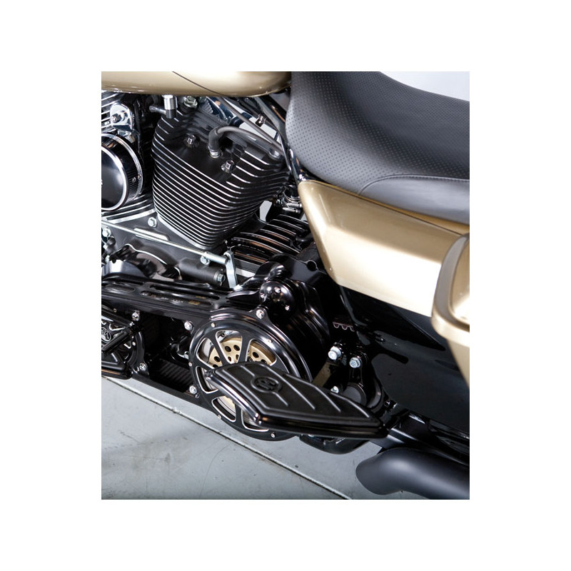 PM Contour passenger floorboards, black 86-24 FLT/Touring 86-24 FL Softail (excl. FXFB FXFBS FXDRS) 06-17(NU)Dyna. Models with p