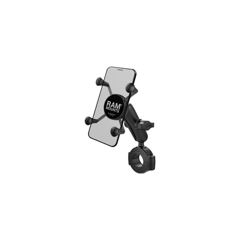 RAM Mounts, X-Grip Phone mount Torque rail base. Small phone For 1.125" (28.5 mm) to 1.5" (38.1mm) handlebars 