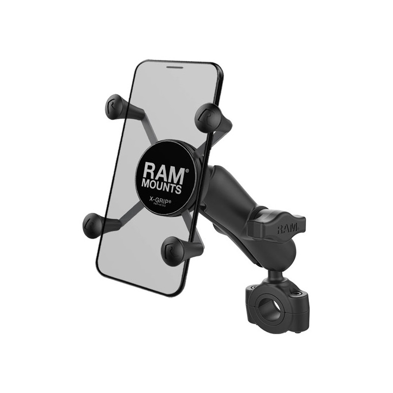 Uchwyt na telefon RAM Mounts X-Grip do montażu na bazie Torque do relingu. Mały uchwyt na telefon dla kierownic o średnicy od 3/