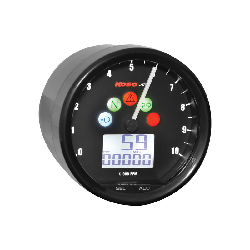 KOSO, D64 multifunctional speedo/tachometer. Black Universal
