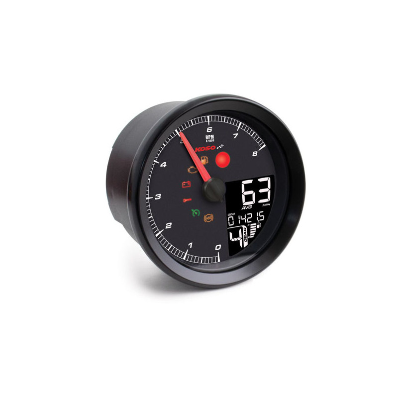 KOSO, HD-01-04 95mm speedometer / tachometer. Black 11-23 Softail 12-17 Dyna 14-20 XL. (excl. models with 5" / 12.7cm diameter i