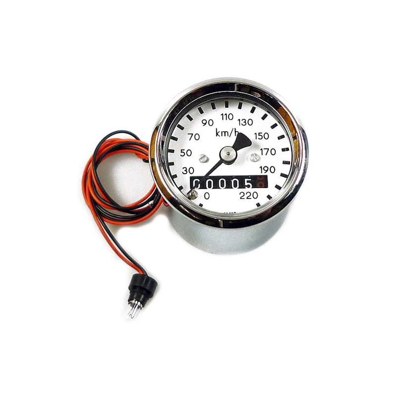 Licznik prędkości MMB 48mm Ultra mini chrom/biały KHM 2:1 Uniwersalny dla błotników o szerokości 4" lub większej (z wyjątkiem bł