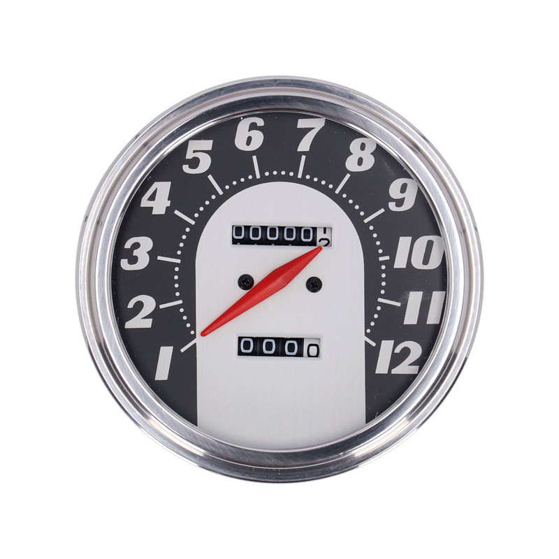 FL speedometer, 62-67 face, black/silver. 2.24:1 MPH 91-95 FXST FLST and customs.