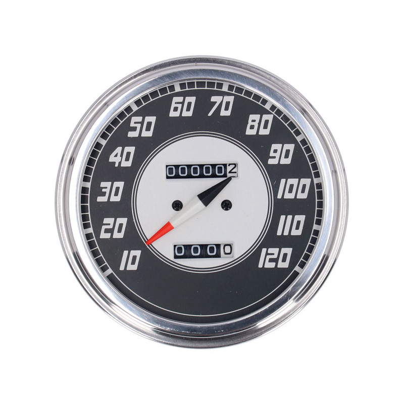 FL speedometer, 46-47 face, silver/black. 2.24:1 MPH 