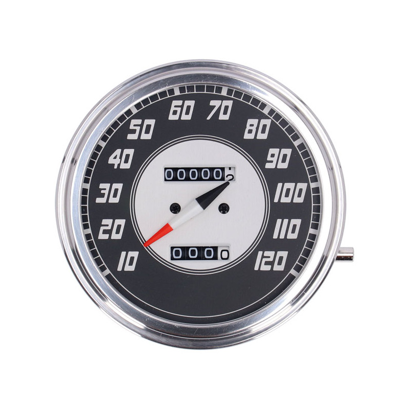 FL speedometer, 46-47 face, silver/black. 2:1 MPH 