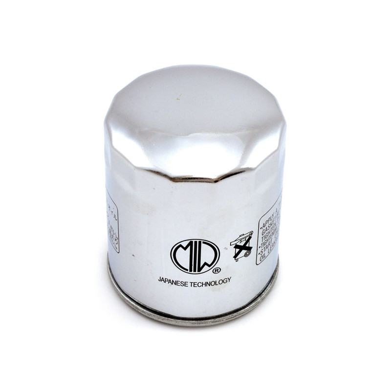 MIW, spin-on oil filter. Chrome 84-98 Softail 80-98 FLT 82-94 FXR L84-22 XL 08-12 XR1200 97-02 Buell (NU)