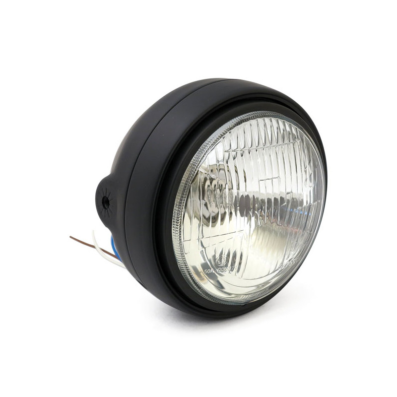 Roadster 5-3/4" H4 headlamp. Side mount. Black 