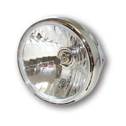 Reno II 7" H4 headlamp. With halo ring. Chrome 