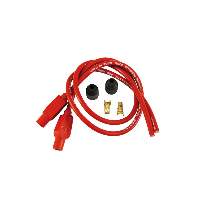 Taylor, 8mm carbon core univ. spark plug wire set. Red Electronic ignitions with pre-Twin style coils