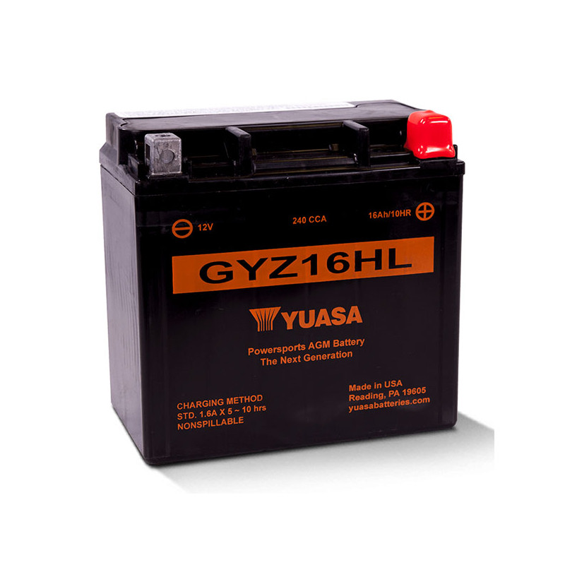 Yuasa, GYZ series AGM battery GYZ16HL 04-22(NU)XL 21-24 RH1250S Sportster S 22-24 RH975T Nightster 2024 RH975S Nightster Special