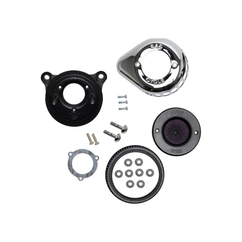 S&S, Air Stinger Stealth air cleaner kit. Teardrop, chrome 08-16 Touring 16-17 Softail with e-throttle (excl. Tri-glide and CVO 
