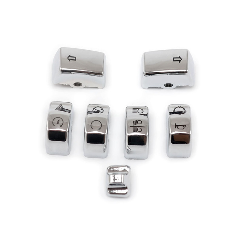 Handlebar switch cap kit. Chrome 11-23 Softail (excl. FLDE FLSB FLHC FLHCS) 12-17(NU)Dyna (excl. 16-17 FXDLS) 14-22(NU)XL