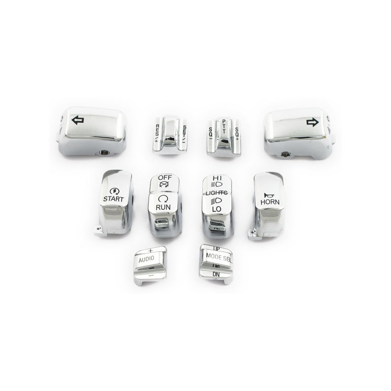HANDLEBAR SWITCH CAP KIT, CHROME 96-13 FLHTCU FLHTK FLTR FLTRU 09-13 FLHTCUTG (NU)