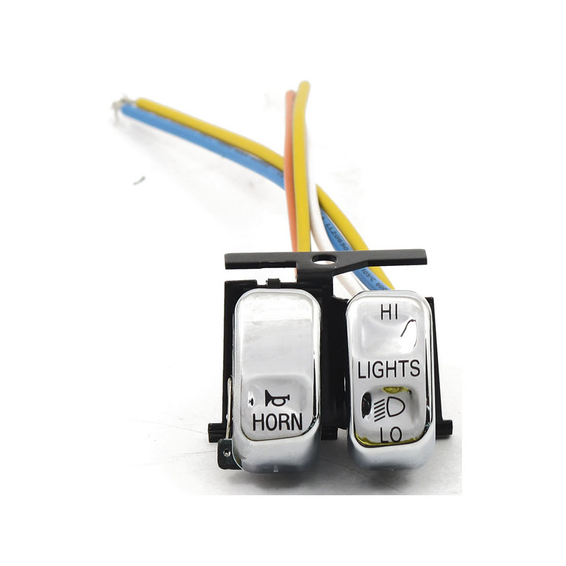 Hi/Low/Horn, handlebar switch set. Chrome 96-10 Softail 96-11 Dyna 96-13 Touring 96-13 XL 02-13 V-Rod(NU)