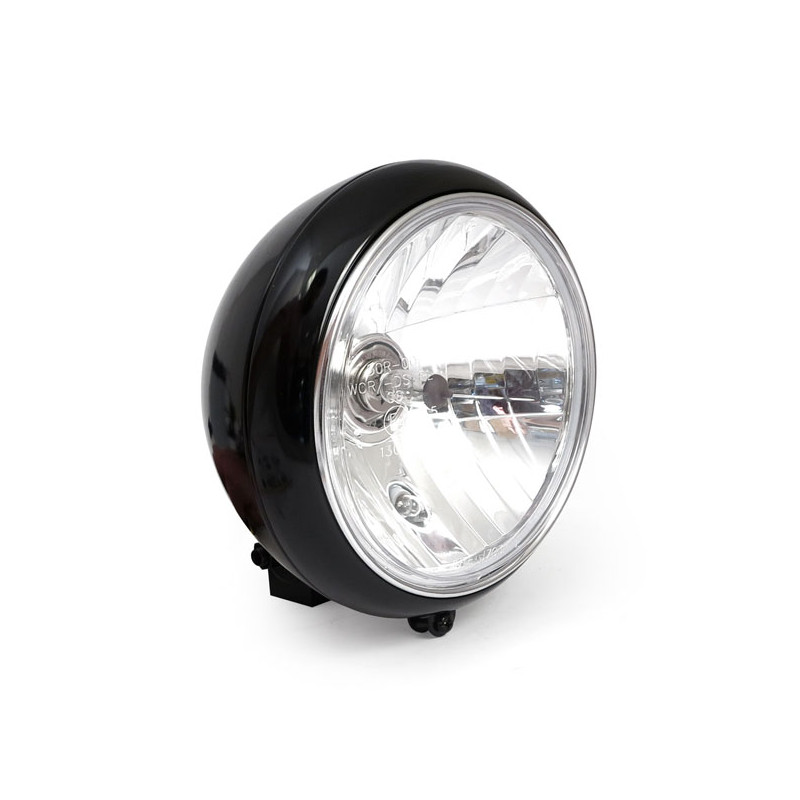 7" H4 headlamp for FL models. Clear lens. Black 86-17 FLST models with 7" headlamps (NU)