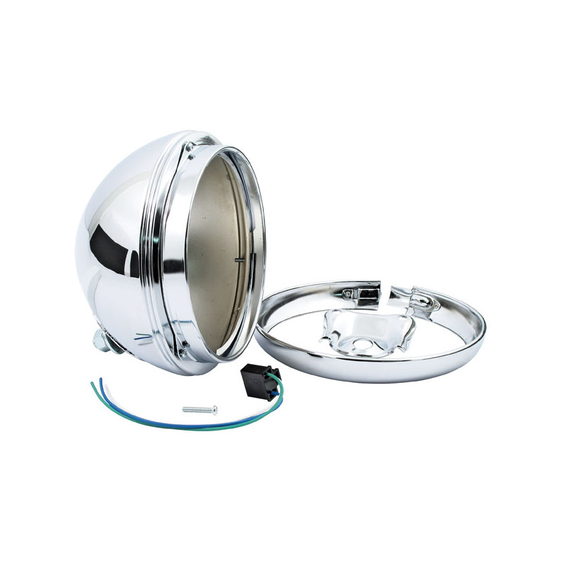 7" headlamp shell with trim ring only. Chrome 49-59 Hydra Glide & custom applications (NU)