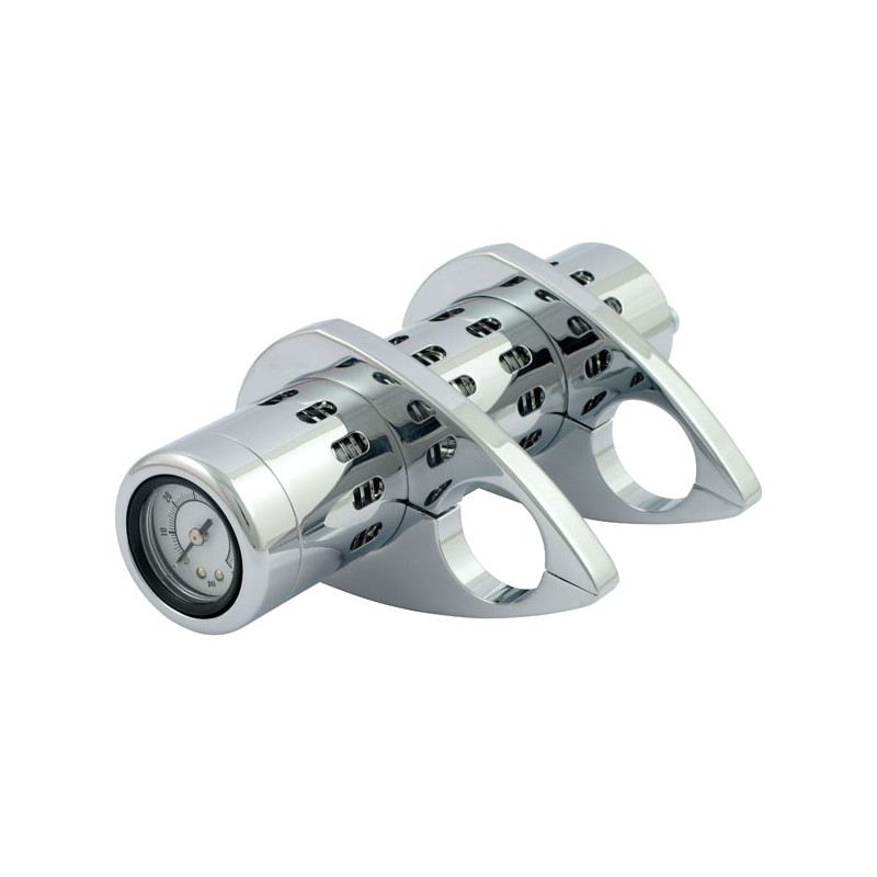 Billet oil cooler, with oil pressure gauge. Chrome Many stock & custom applications
