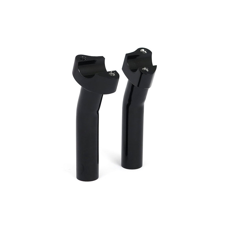 Wysokie kierownice ze stopu aluminium, zgięte do tyłu, 5-3/4" podniesienie. Czarne