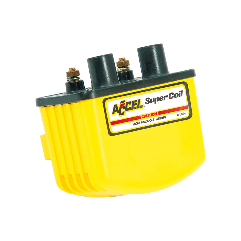Accel, single fire super coil yellow, 12V / 3 Ohm 65-99 B.T. 65-03 XL. For electronic ignition (excl. Twin Cam & other single fi