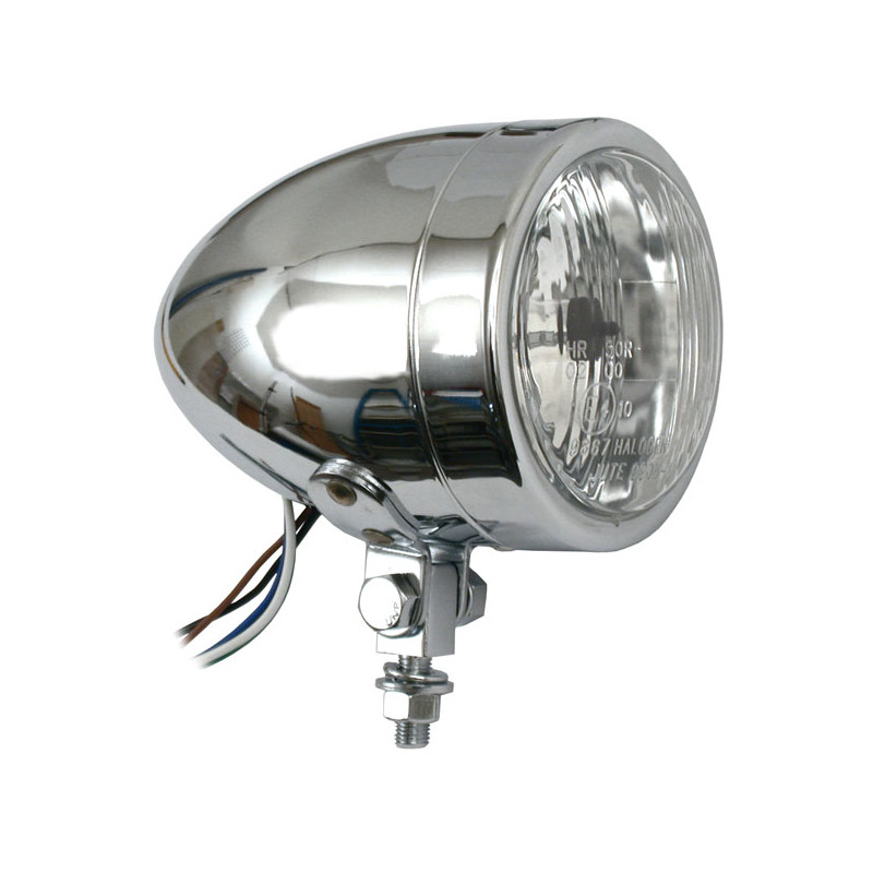 Long Bullet 4" H4 headlamp. No visor. Chrome 