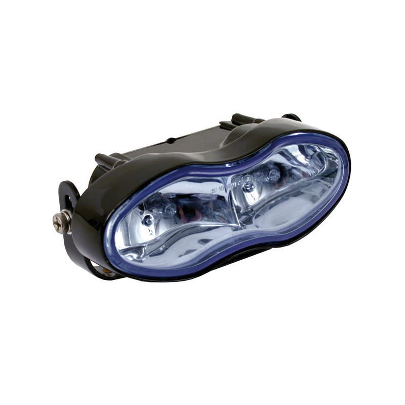 Reflektor podwójny H3 Oval Shorty. Brak obudowy. Niebieska soczewka o zabarwieniu.