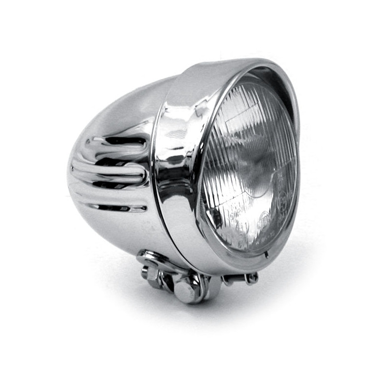 Bullet 4-1/2" duplo headlamp. Ribbed. Visor. Chrome 