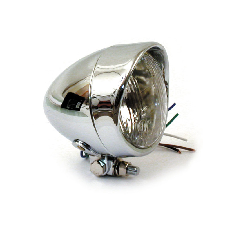 Bullet 4" H4 headlamp. Smooth & Visor. Chrome 
