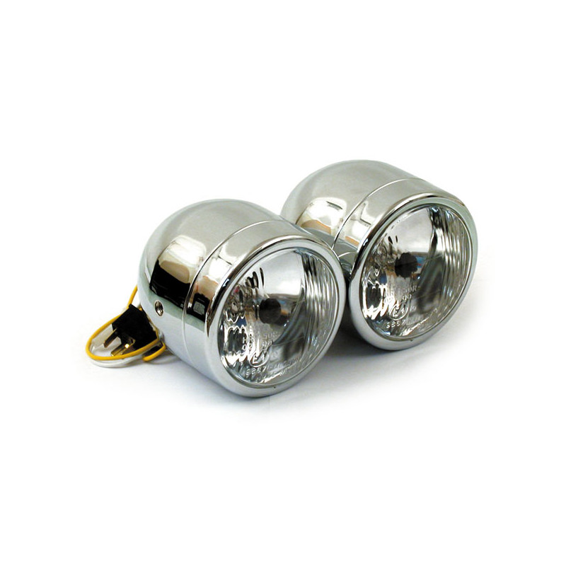 Dual 4" H4 headlamp assembly. Chrome 
