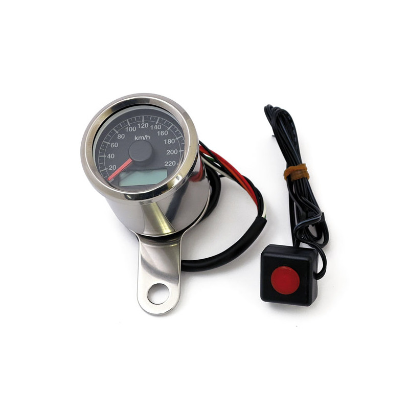 Stoker, electronic speedometer. 48mm. Black face Compatible with stock 96-03 H-D speedo sensors and most aftermarket sensors.